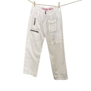 Johnny Was 100% Linen Pants Size 4 Bright White Style PG2028-317